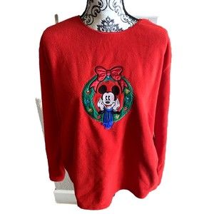 Disney Vintage L Sweater Top Mickey Mouse Christmas Wreath  Large Lg Xmas